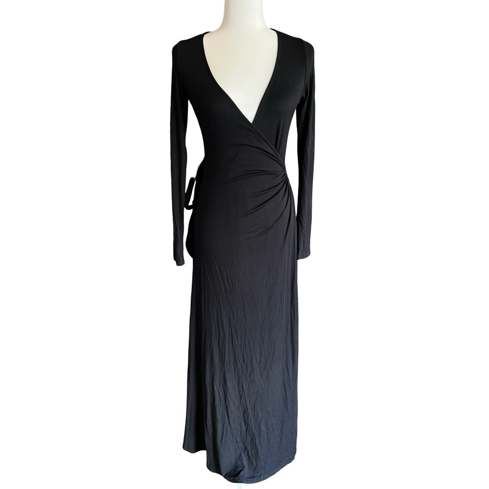 Rachel Pally $224 Women's Black Long Sleeve Wrap Maxi Dress V-Neck Sz S USA-Made